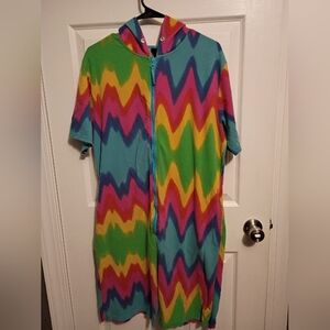 Colorful Zigzag Hooded Short Bodysuit